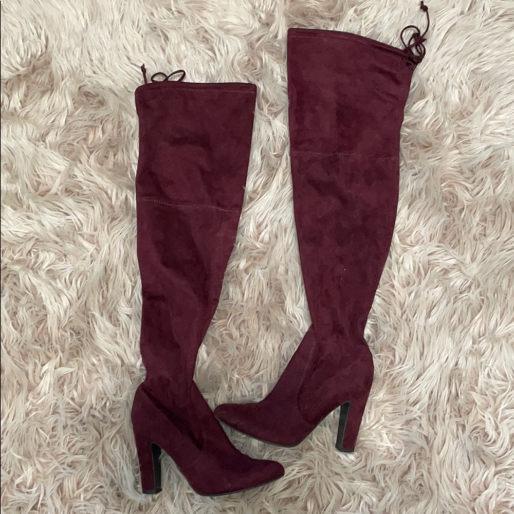 burgundy over the knee boots